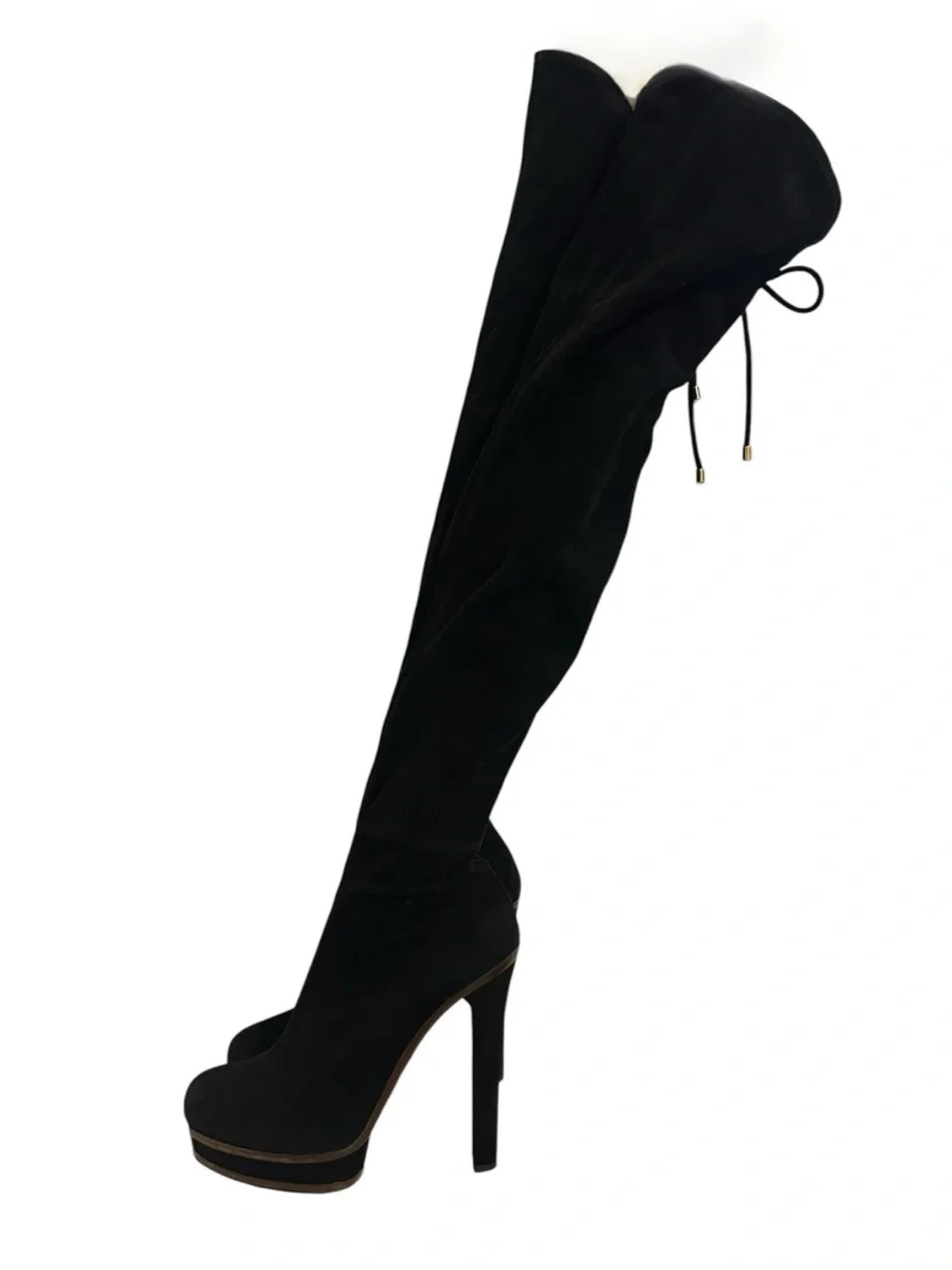 GUCCI Alonya Black Suede OTK Platform Heeled Boots